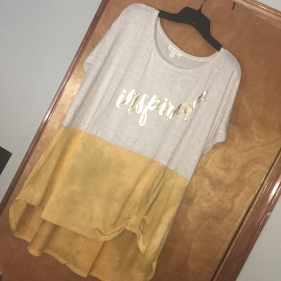 2X Inspired Tan & Mustard Colorblock High-Low Top - Picture 4 of 12